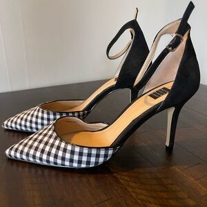 White House Black Market Black and White Heels with Checkered Pattern